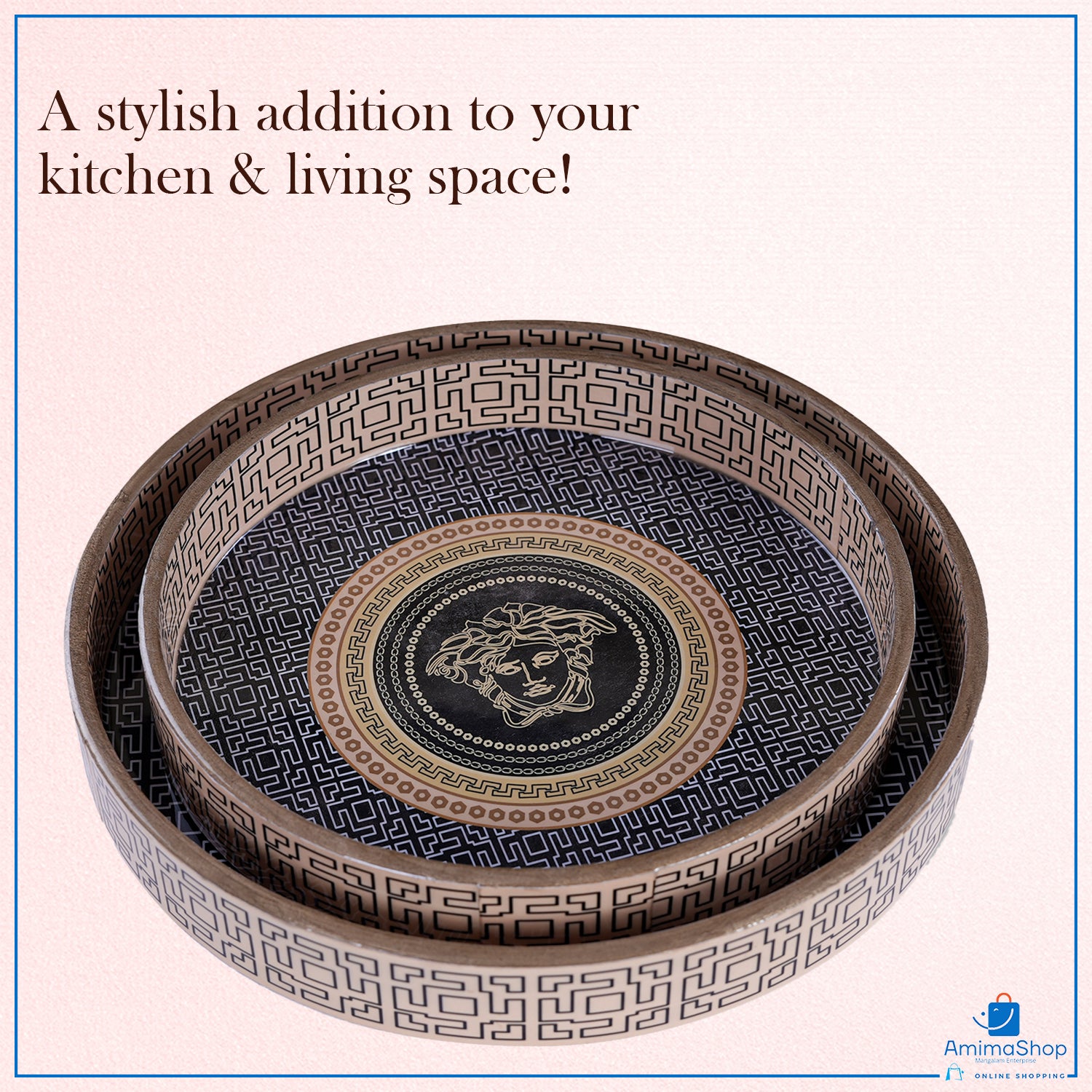 Orange Set of 2 Wooden Serving Trays 12"& 10"