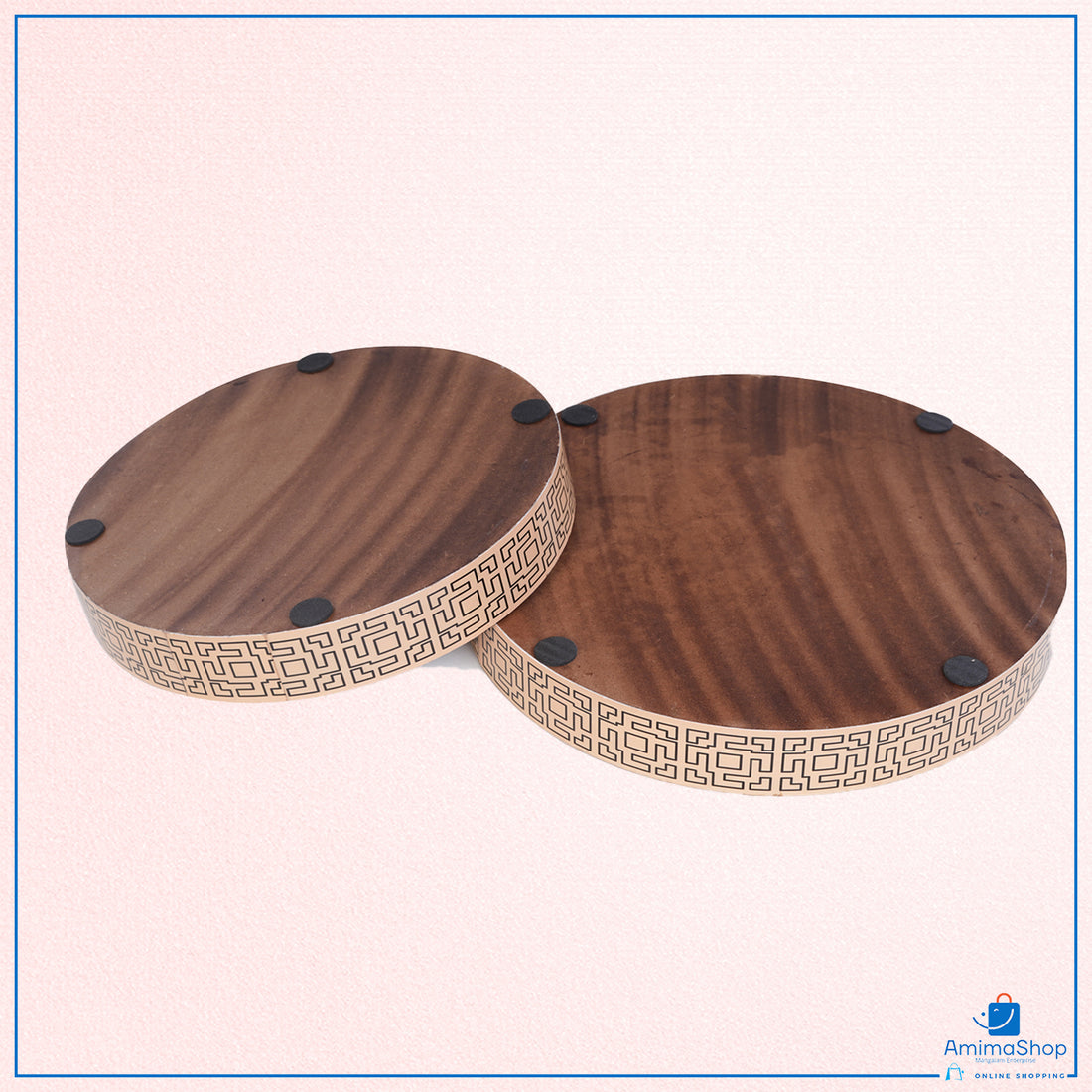 Amimashop® Orange Set of 2 Wooden Serving Trays 12"& 14"