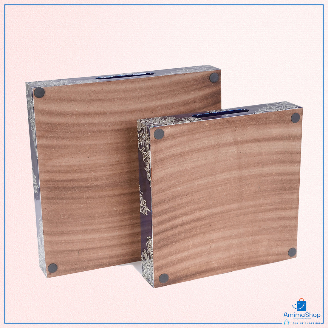 Amimashop® Meganta Set of 2 Wooden Serving Trays 12"& 14"