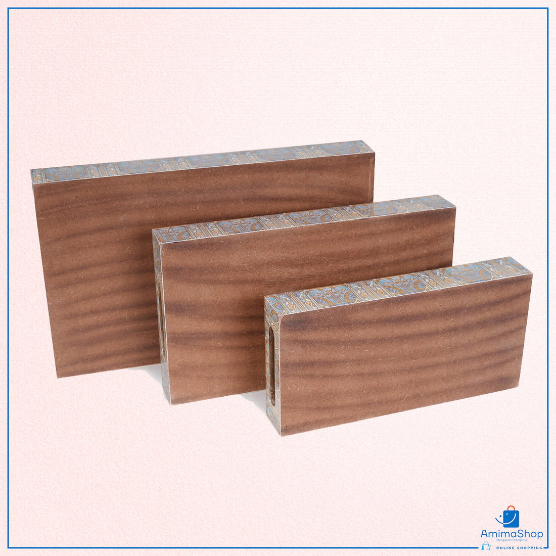 Amimashop® Peacock Set of 3 Rectangular Wooden Serving Trays 16", 14", 12"