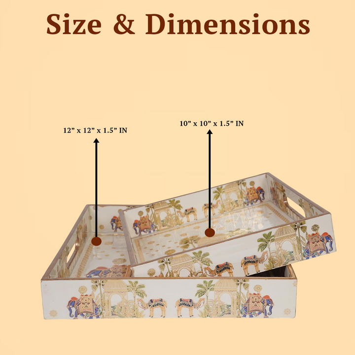 Set of 2 Wooden Serving Trays with Gold Engraving