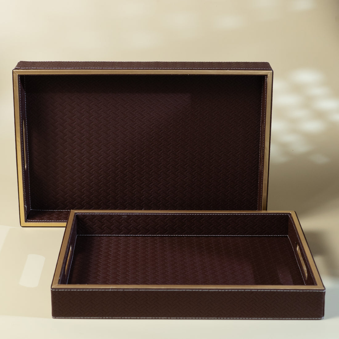 Wooden Tray Set of 2 | Rectangular Mango Wood Serving Trays | 18x12 & 16x10 Inch | Lather Finish | Decorative Kitchen, Dining & Coffee Table Tray -BROWN