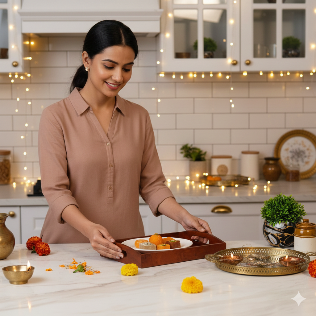 Large Wooden Serving Tray (40x27x7 cm) | Premium Mango Wood Rectangular Tray for Kitchen, Dining Table, Tea/Coffee, Breakfast & Party | Handcrafted Decorative Serving Platter for Home & Gifts