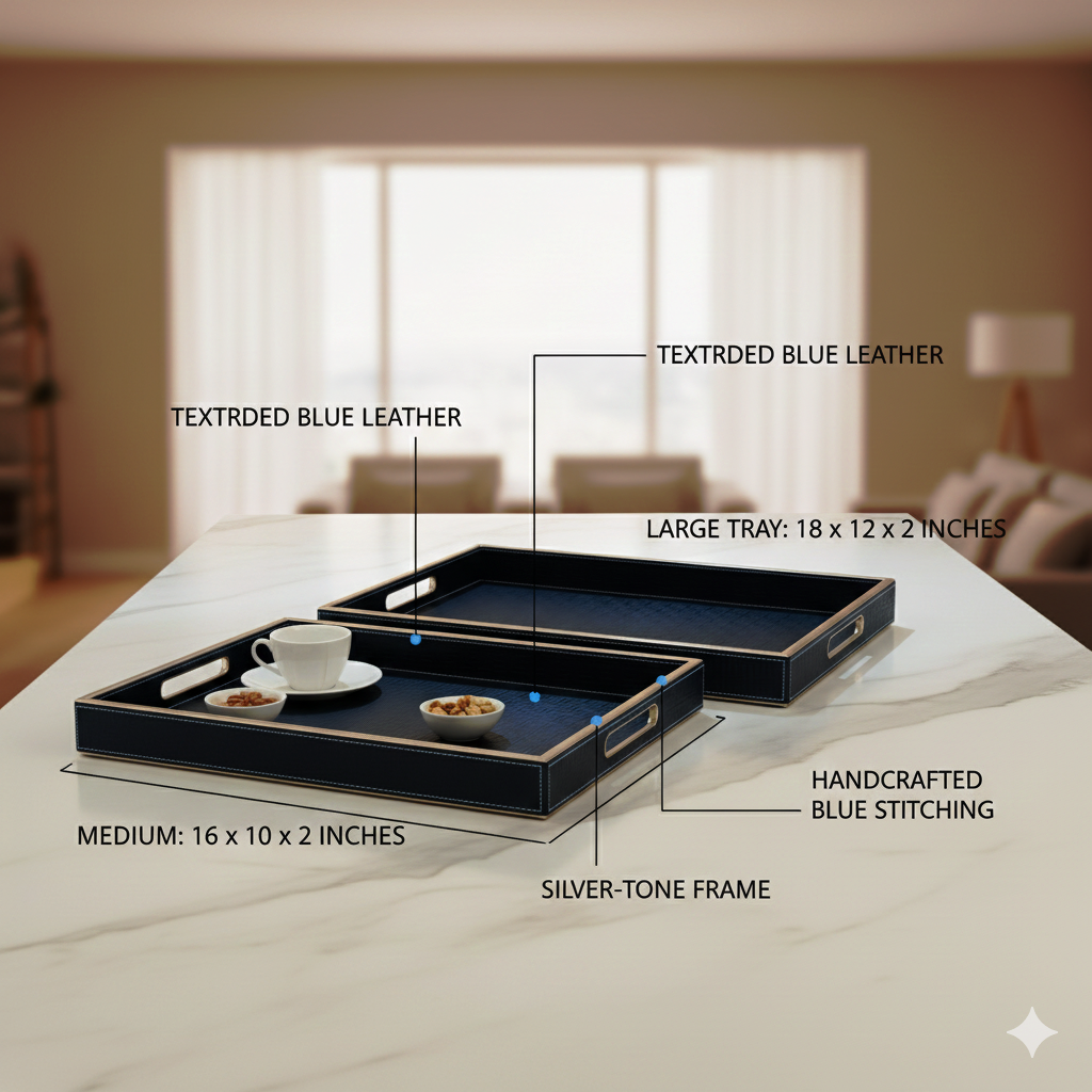 Wooden Tray Set of 2 | Rectangular Mango Wood Serving Trays | 18x12 & 16x10 Inch | Lather Finish | Decorative Kitchen, Dining & Coffee Table Tray