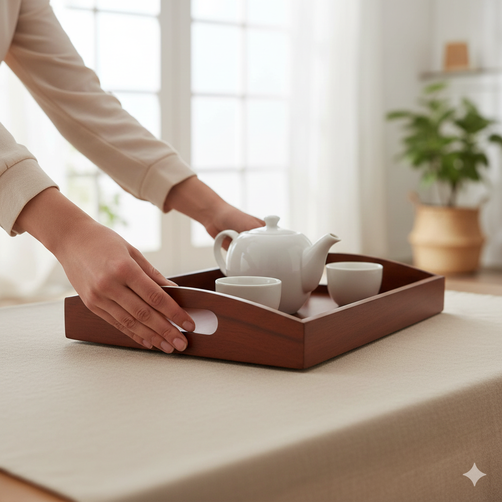 Large Wooden Serving Tray (40x27x7 cm) | Premium Mango Wood Rectangular Tray for Kitchen, Dining Table, Tea/Coffee, Breakfast & Party | Handcrafted Decorative Serving Platter for Home & Gifts