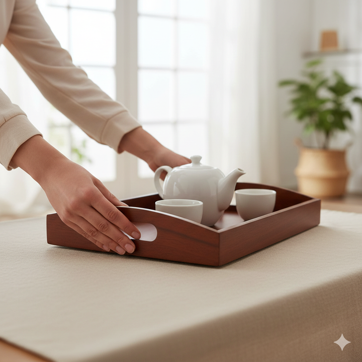 Large Wooden Serving Tray (40x27x7 cm) | Premium Mango Wood Rectangular Tray for Kitchen, Dining Table, Tea/Coffee, Breakfast & Party | Handcrafted Decorative Serving Platter for Home & Gifts