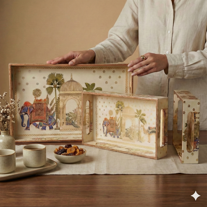 Camel Set of 3 Rectangular Wooden Serving Trays 16", 14", 12"