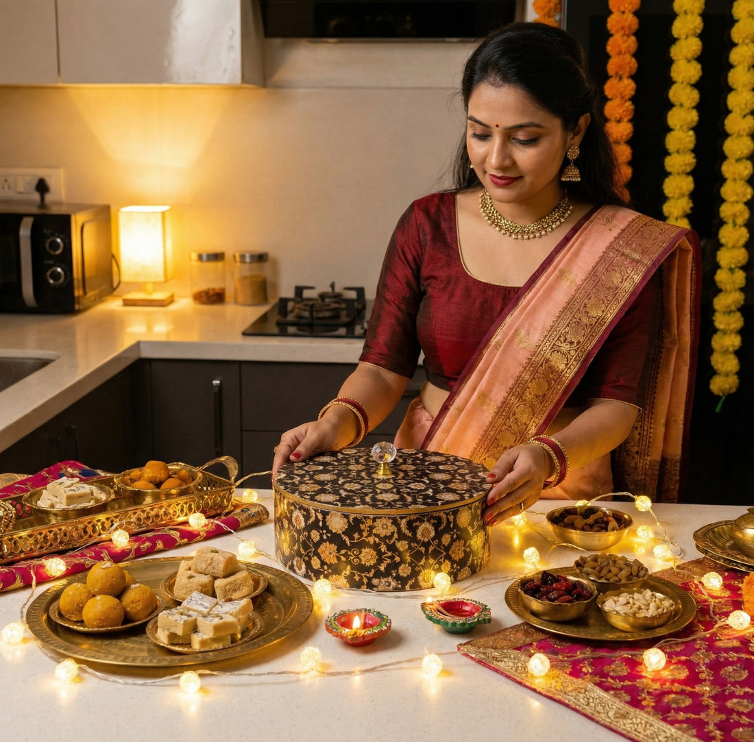 Wooden Casserole 2 Litre | Handcrafted Wooden Serving Bowl with Lid | Black Gold Design Hot Pot for Kitchen & Dining (Size 9x9x4 Inches)
