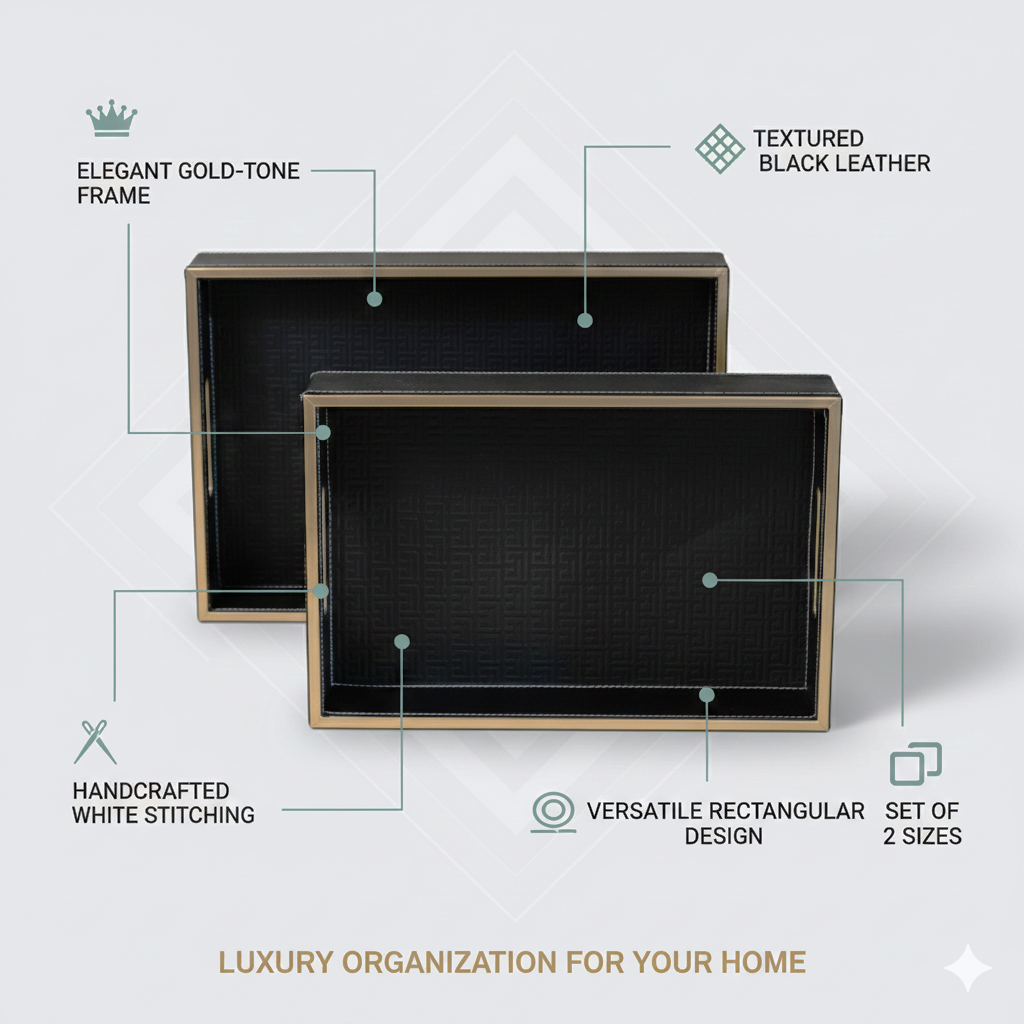 Wooden Tray Set of 2 | Rectangular Mango Wood Serving Trays | 18x12 & 16x10 Inch | Lather Finish | Decorative Kitchen, Dining & Coffee Table Tray