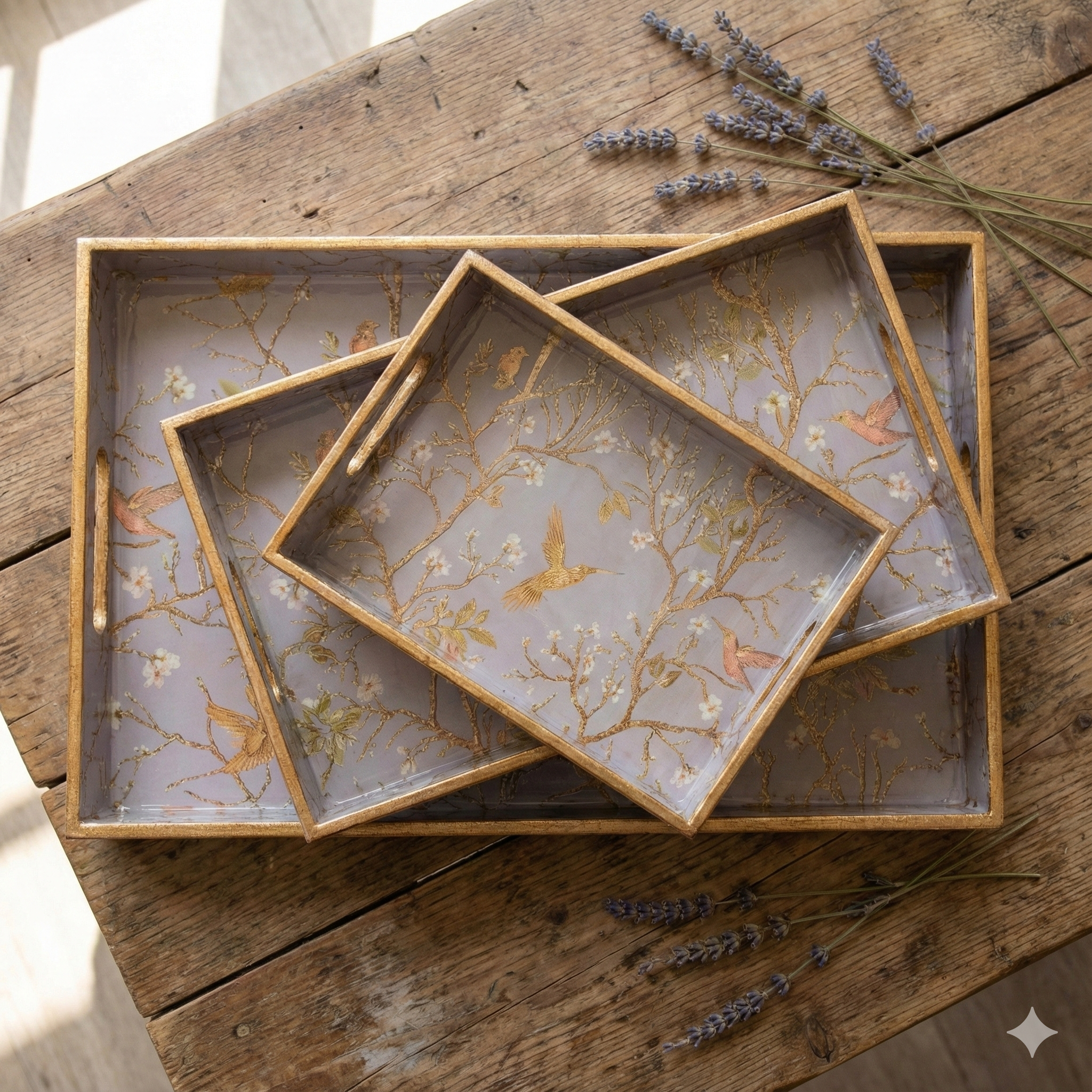 Gray Set of 3 Rectangular Wooden Serving Trays 16", 14", 12"