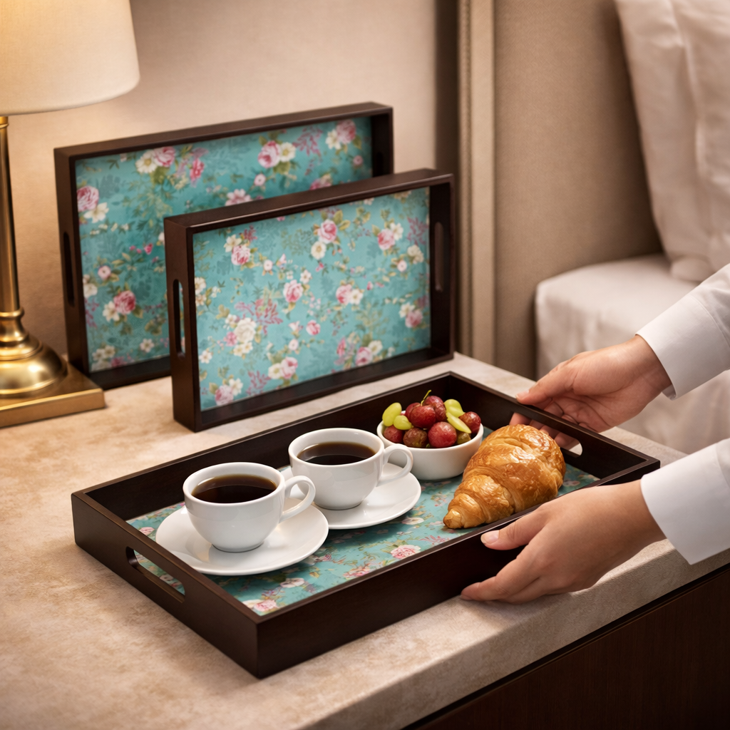 Wooden Tray Set of 3 – Large, Medium & Small Sizes|Handcrafted Wooden Tray Set for Gift & Serving