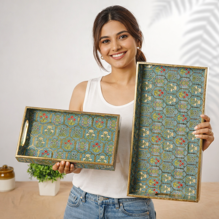 Set of 3 Rectangular Wooden Serving Trays - 12", 14", 16" Rustic Wood Cheese Board and Appetizer Platters