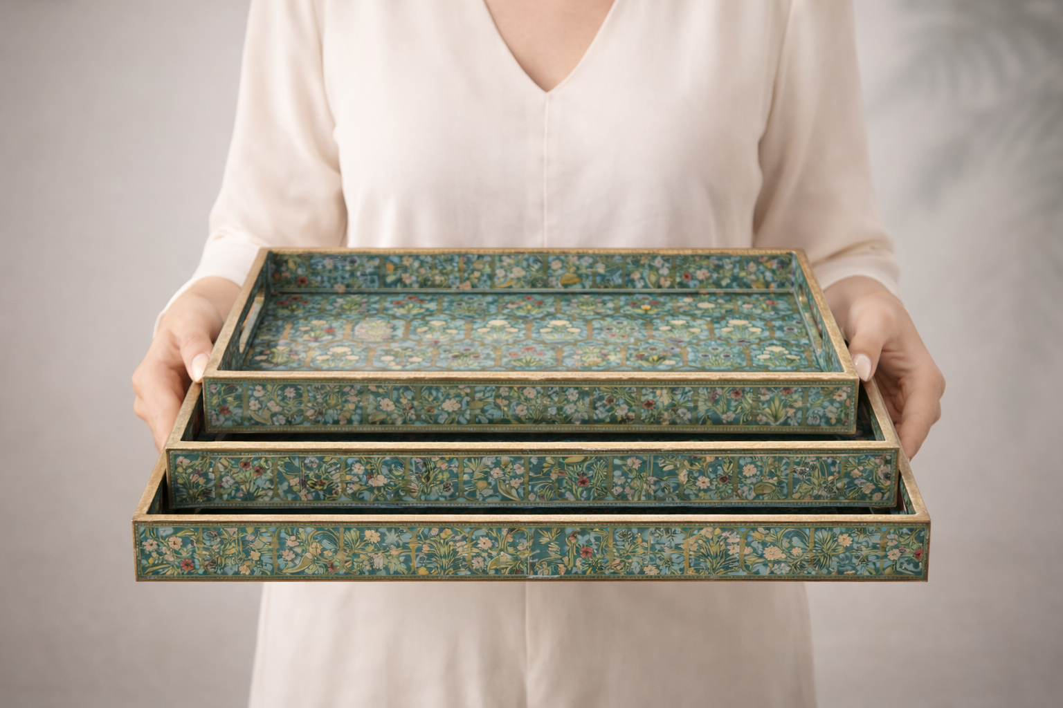 Set of 3 Rectangular Wooden Serving Trays - 12", 14", 16" Rustic Wood Cheese Board and Appetizer Platters