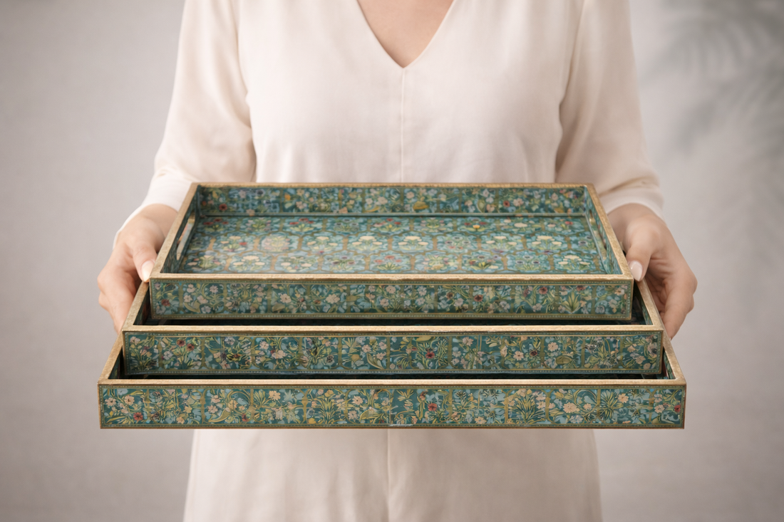 Set of 3 Rectangular Wooden Serving Trays - 12", 14", 16" Rustic Wood Cheese Board and Appetizer Platters