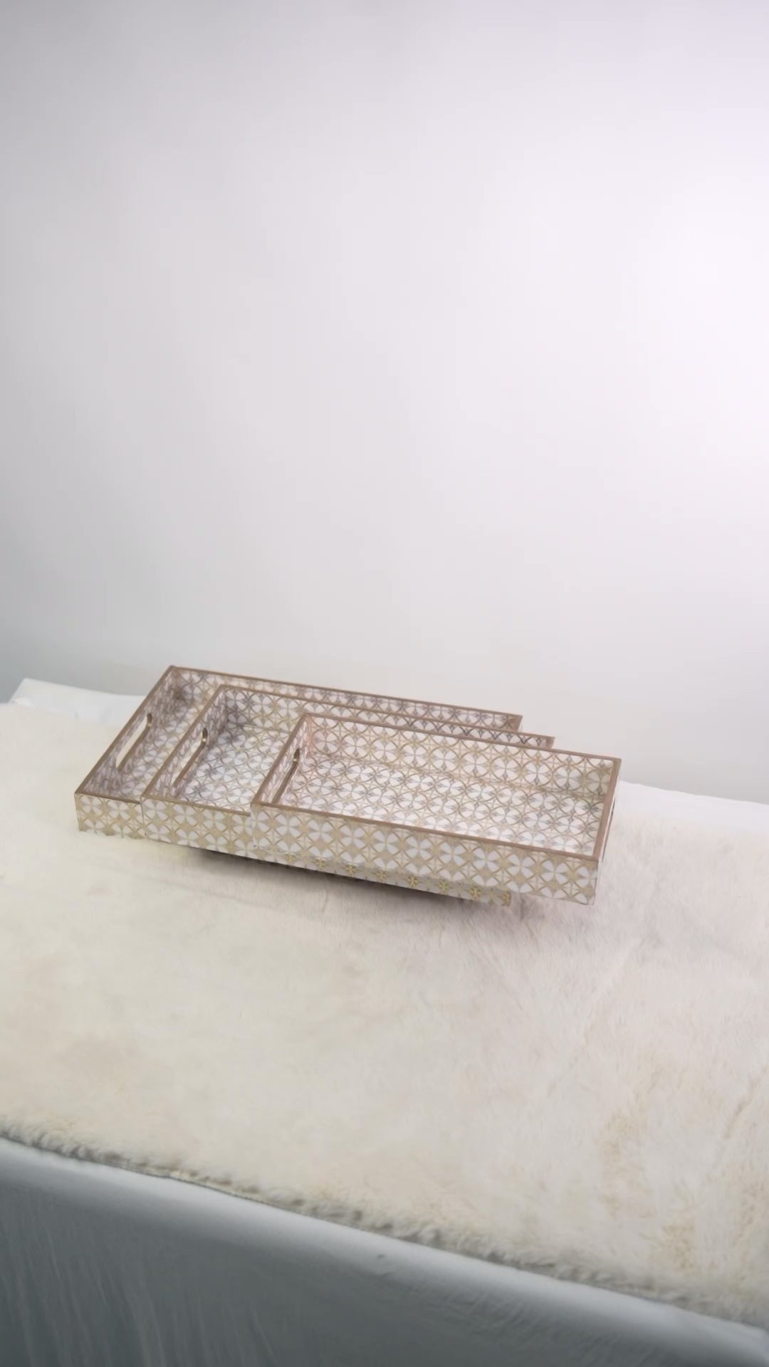 Gold Design Set of 3 Rectangular Wooden Serving Trays 16", 14", 12"