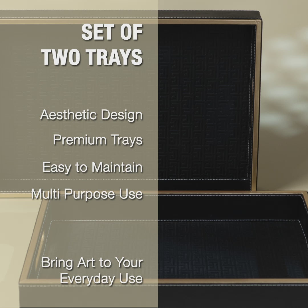 Wooden Tray Set of 2 | Rectangular Mango Wood Serving Trays | 18x12 & 16x10 Inch | Lather Finish | Decorative Kitchen, Dining & Coffee Table Tray