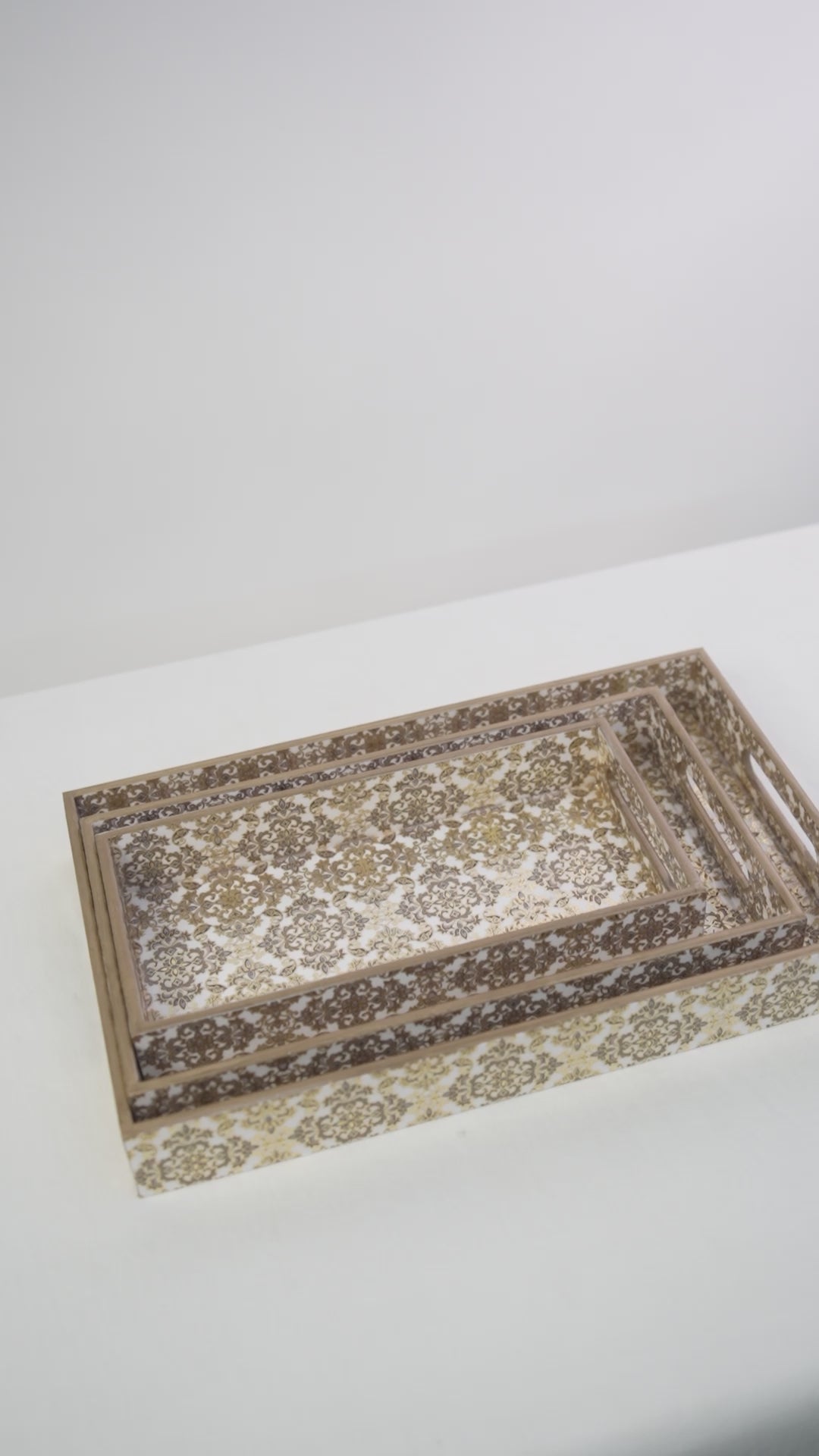 Gold Set of 3 Rectangular Wooden Serving Trays 16", 14", 12"