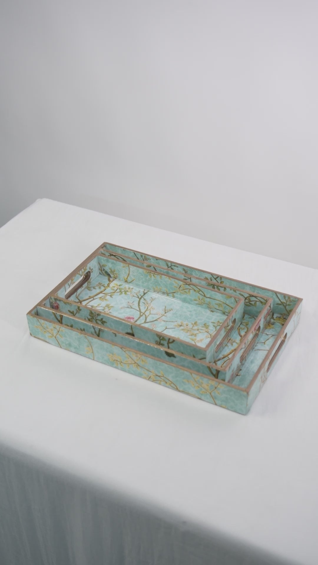 Green Set of 3 Rectangular Wooden Serving Trays 16", 14", 12"