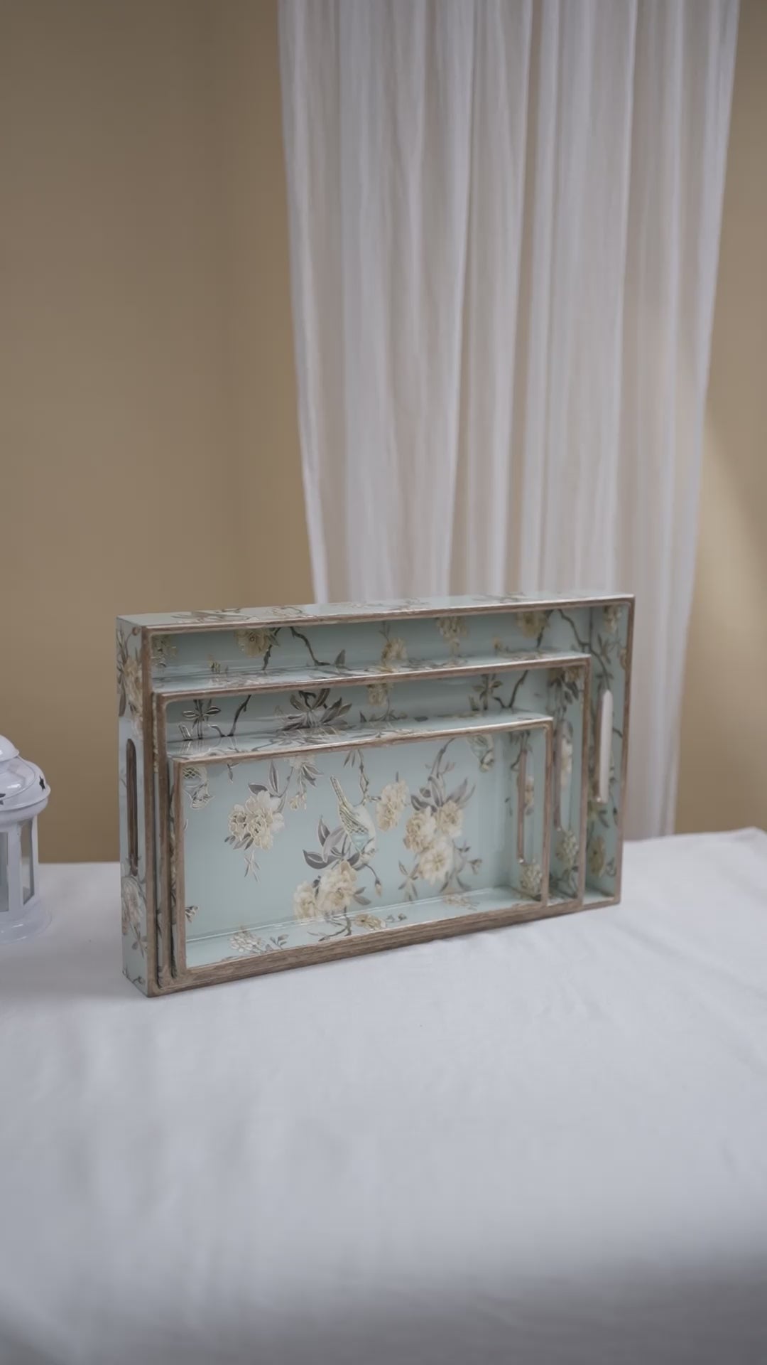 Light Green Set of 3 Rectangular Wooden Serving Trays 16", 14", 12"