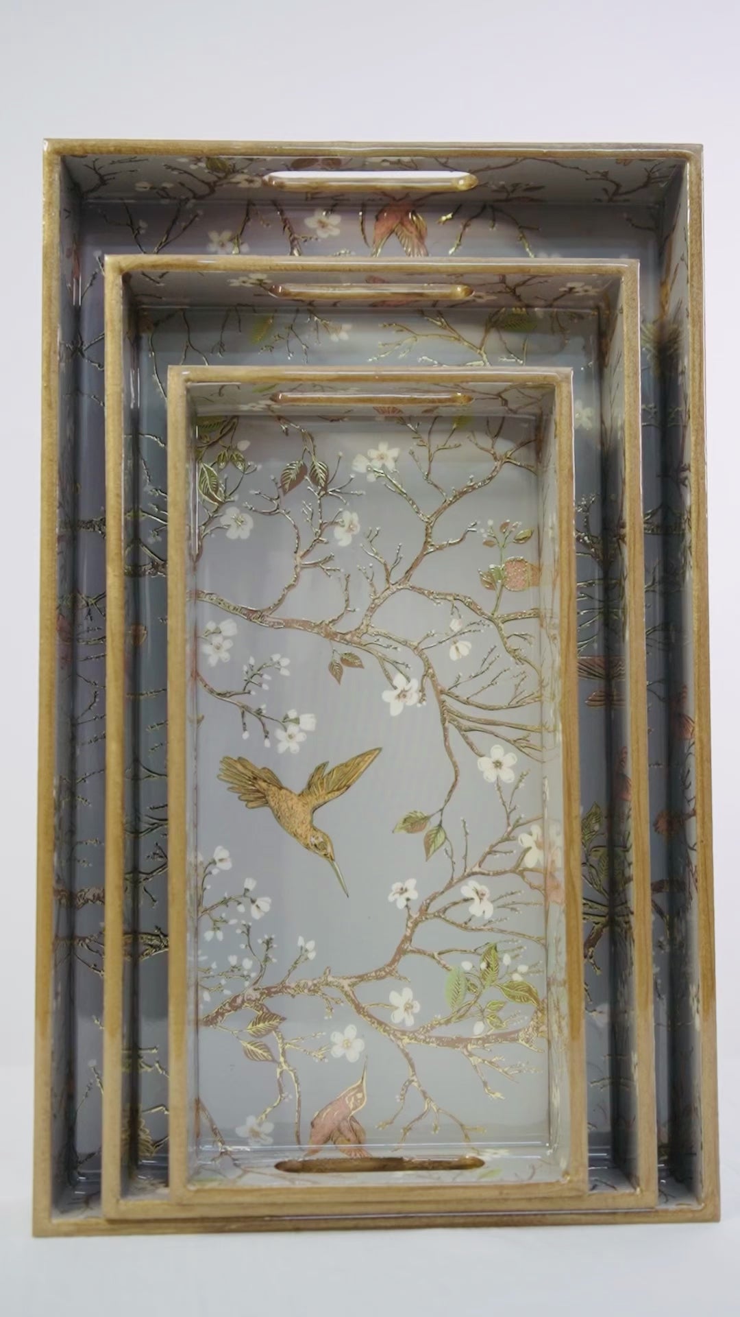 Gray Set of 3 Rectangular Wooden Serving Trays 16", 14", 12"