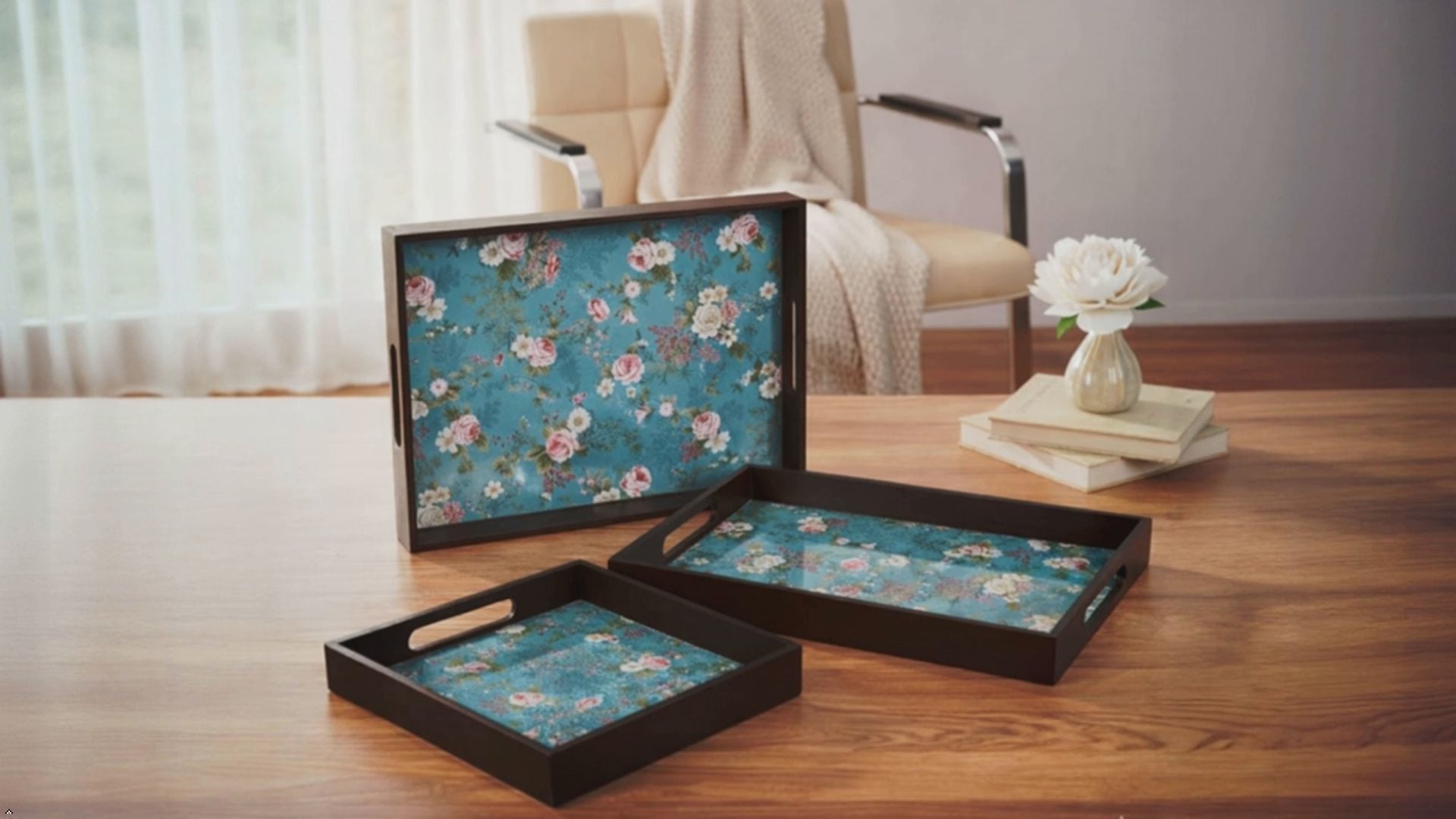 Wooden Tray Set of 3 – Large, Medium & Small Sizes|Handcrafted Wooden Tray Set for Gift & Serving