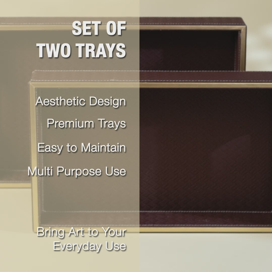 Wooden Tray Set of 2 | Rectangular Mango Wood Serving Trays | 18x12 & 16x10 Inch | Lather Finish | Decorative Kitchen, Dining & Coffee Table Tray -BROWN