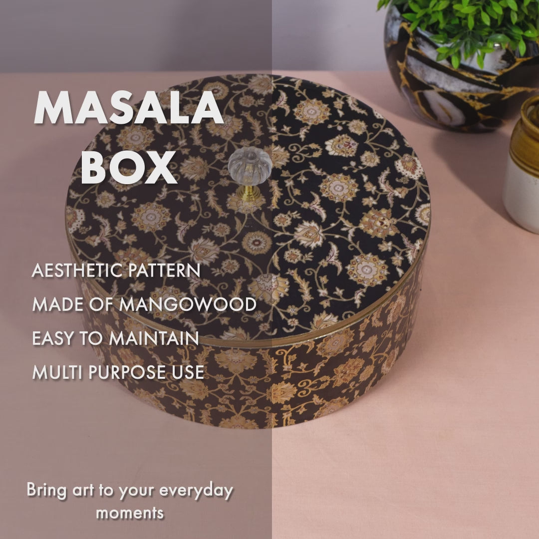 Wooden Casserole 2 Litre | Handcrafted Wooden Serving Bowl with Lid | Black Gold Design Hot Pot for Kitchen & Dining (Size 9x9x4 Inches)