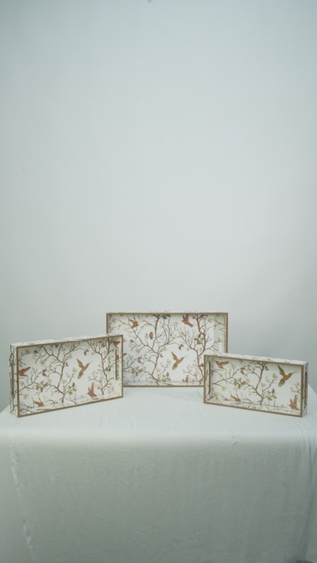 Off White Set of 3 Rectangular Wooden Serving Trays 16", 14", 12"