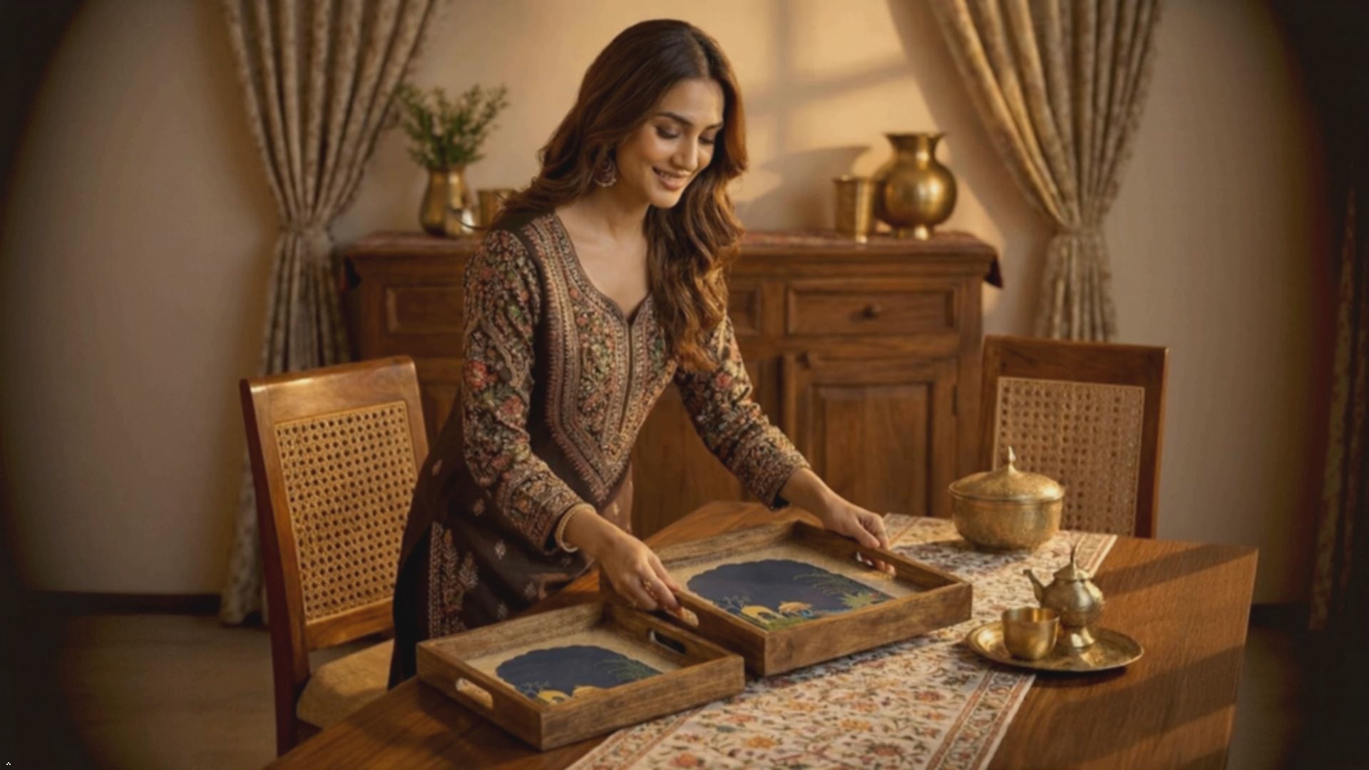 Serving Tray| Set of 2 | Size : 12 x 12 inch & 10 x 10 inch | Square Trays | Wooden Tray for Decoration | Wooden Tray Set for Serving