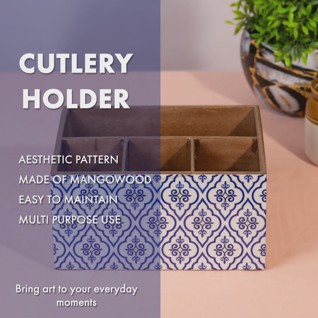 Wooden Utensil Holder - Kitchen Countertop Organizer for Spoons & Cutlery with 6 Slots