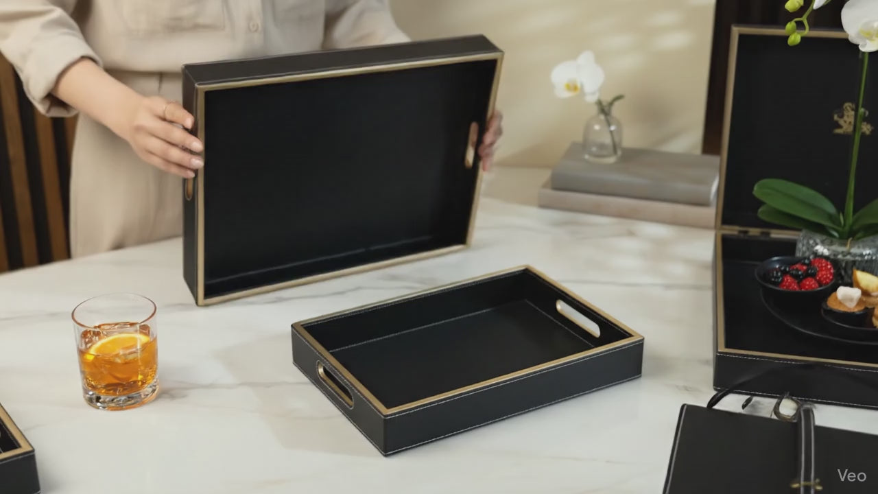 Wooden Tray Set of 2 | Rectangular Mango Wood Serving Trays | 18x12 & 16x10 Inch | Lather Finish | Decorative Kitchen, Dining & Coffee Table Tray