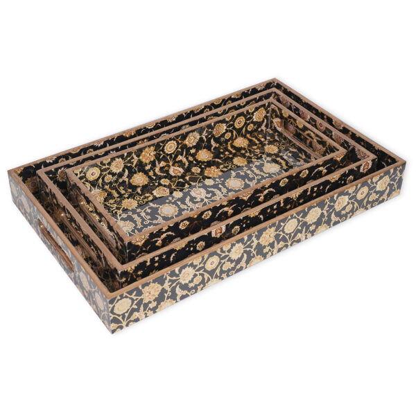 Amimashop Set of 3 Wooden Serving Trays with Gold Engraving