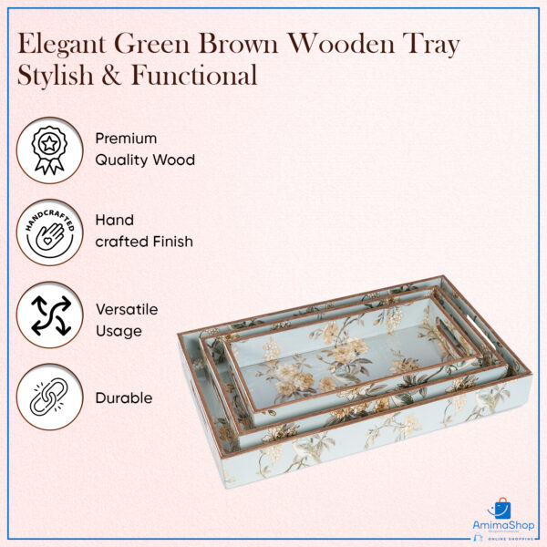 Amimashop Set of 3 Wooden Serving Trays with Gold Engraving - Blue Elephant Design - Image 5