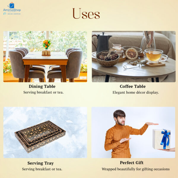 Amimashop Set of 3 Wooden Serving Trays with Gold Engraving - Image 5